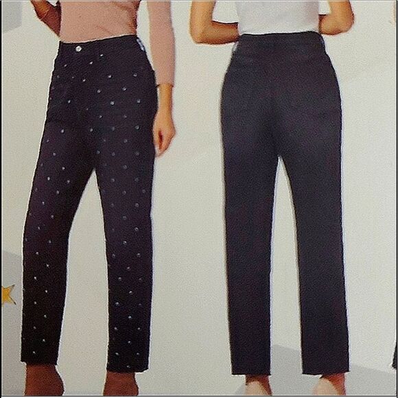 Simple Society Black Denim High Waisted Straight Jeans Rhinestone Bling - Picture 8 of 8